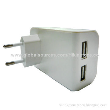 Dual USB Wall Charger, 1+2.1A, LED Indication, Ideal for iPhone and Mobile Phone